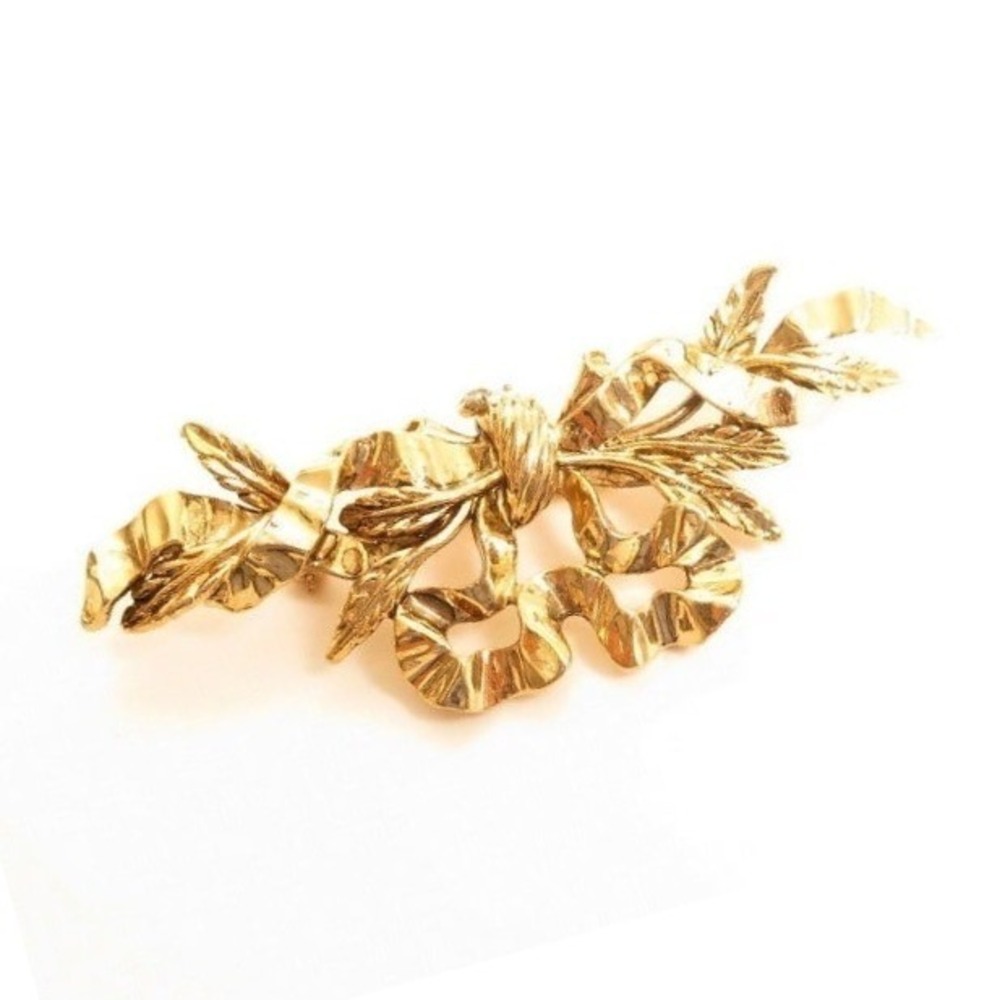 Vintage Bow & Leaves Gold Plated Pin